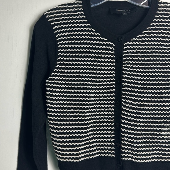 Paule Ka Black and White Stripe Wool Cropped Button Up Cardigan L Quiet Luxury - Picture 4 of 11